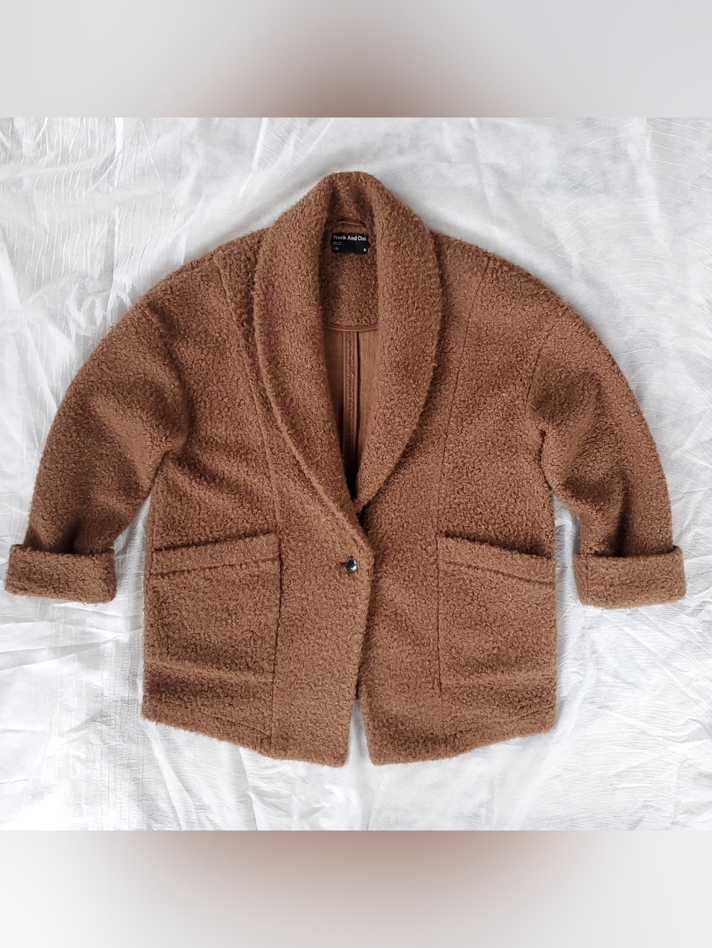 Frank & Oak Oversized Brown Teddy Coat | Large - Picture 2 of 8